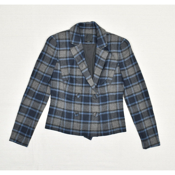 Bebe Women Double Breasted Blazer Plaid Polyester Gray Size 4 Acrylic Blend - Picture 1 of 8
